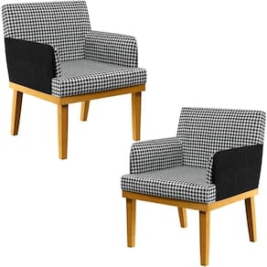 Kit 02 Poltronas Base Mel Suede Pied Poule Couríssimo Preto
