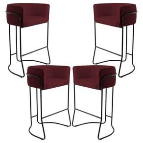 Kit 04 Banquetas Fixa Preto Veludo Marsala C-278