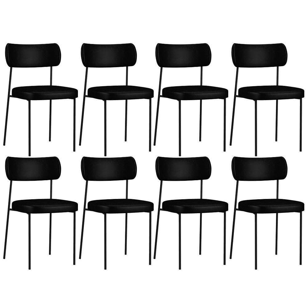 Kit 08 Cadeiras Estofadas Melina L02 Couríssimo Preto