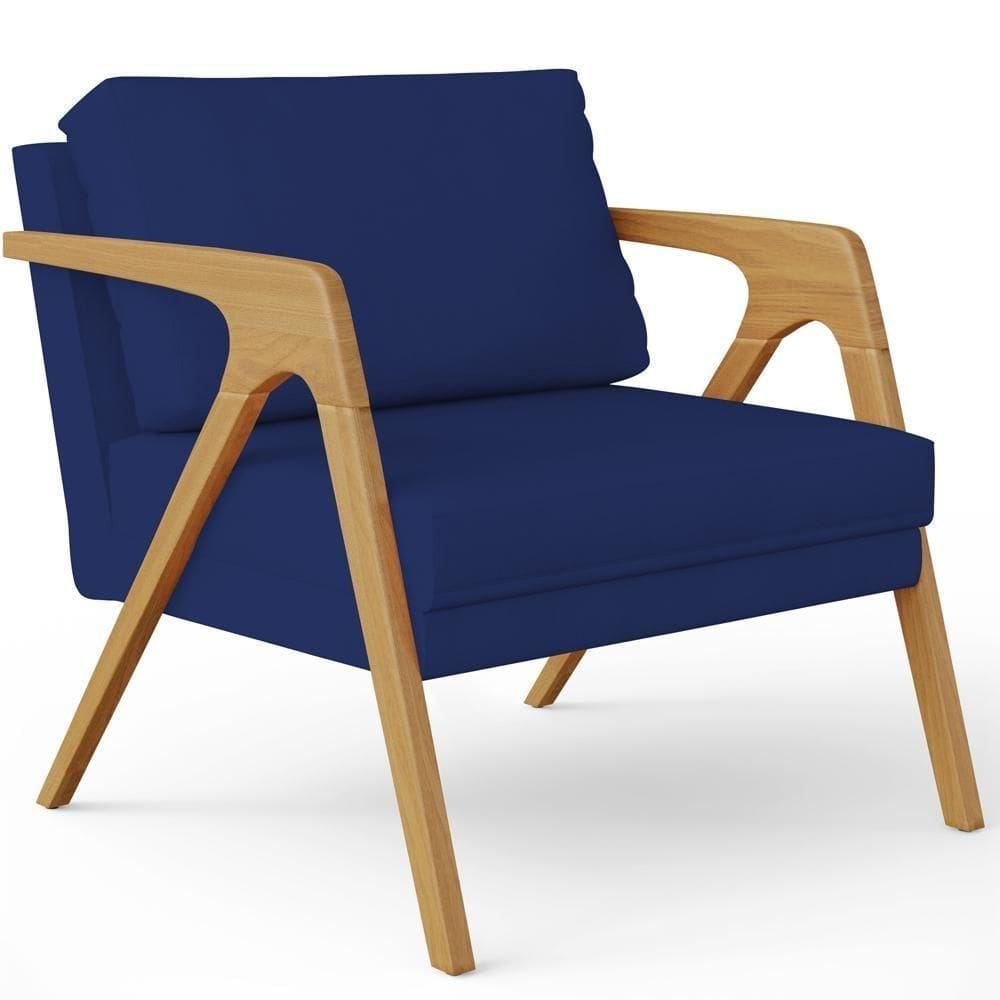 Poltrona Pietra Estrutura De Madeira Suede Azul Marinho