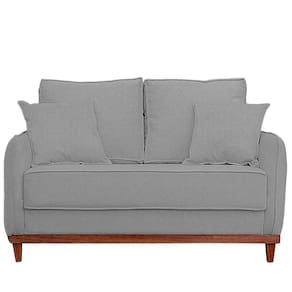 Sofa Sena 2 Lugares Base De Madeira Para Sala Hotel Linho Cinza