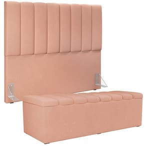 Kit Cabeceira Casal 140 Cm Com Calçadeira Recamier Baú Rosê