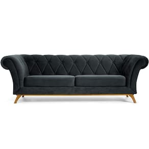 Sofá 3 Lugares Império 230 Cm Veludo Cinza C-317