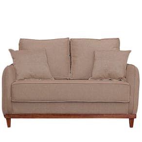 Sofa Sena 3 Lugares Base De Madeira Para Sala Hotel Linho Marrom