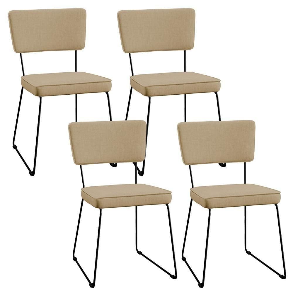 Kit 04 Cadeiras Estofada Para Sala Base Em Aço Bege Escuro