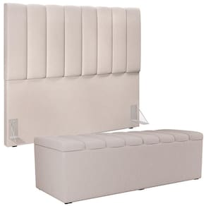 Kit Cabeceira Casal 140cm E Calçadeira Recamier Baú Cru