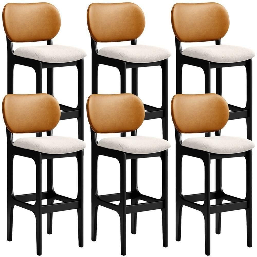 Kit 6 Banquetas Alta Betta Preto Whisky Linho Cru