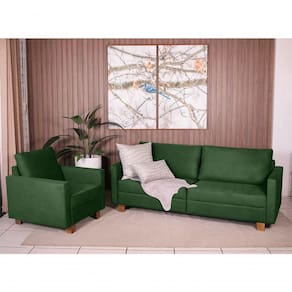 Conjunto Sofá 1,40 2 Lugares E Poltrona Plaza Verde - Straub Web