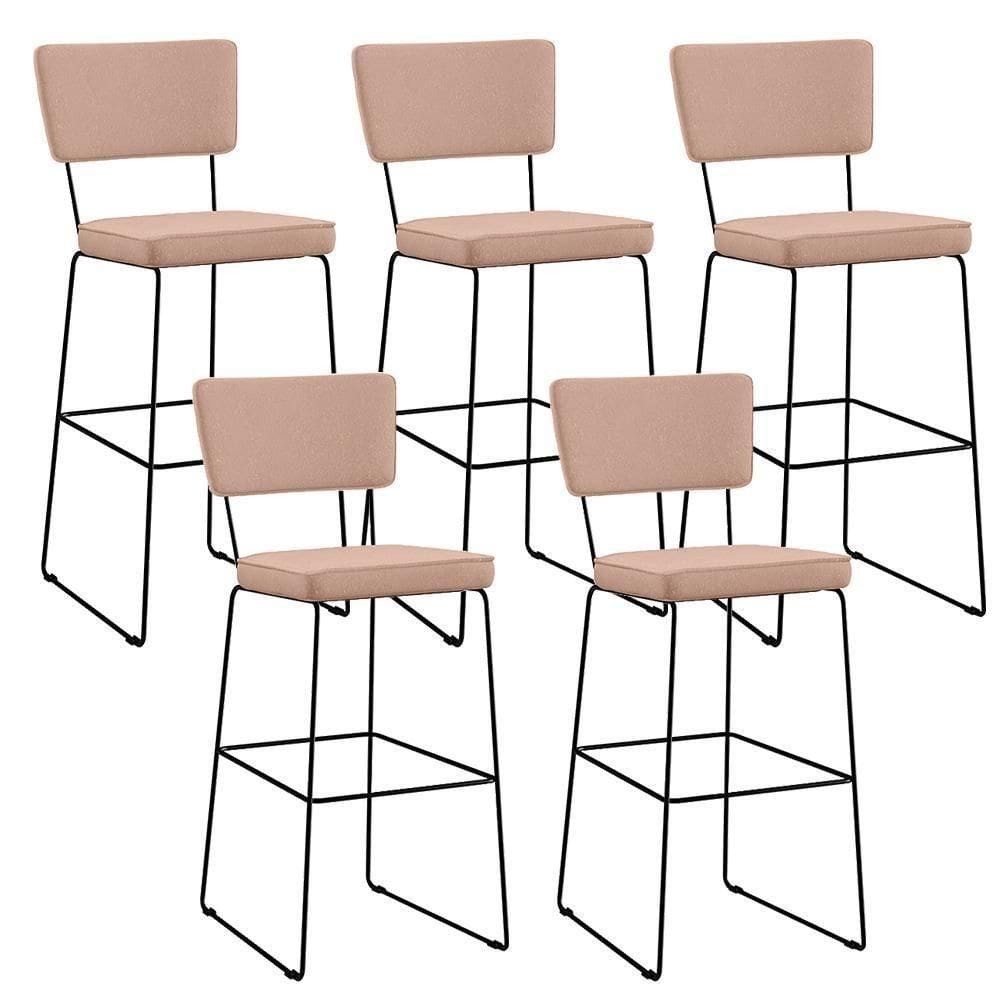 Kit 5 Banquetas Alta Base Em Aço Fixa Linho Rosê
