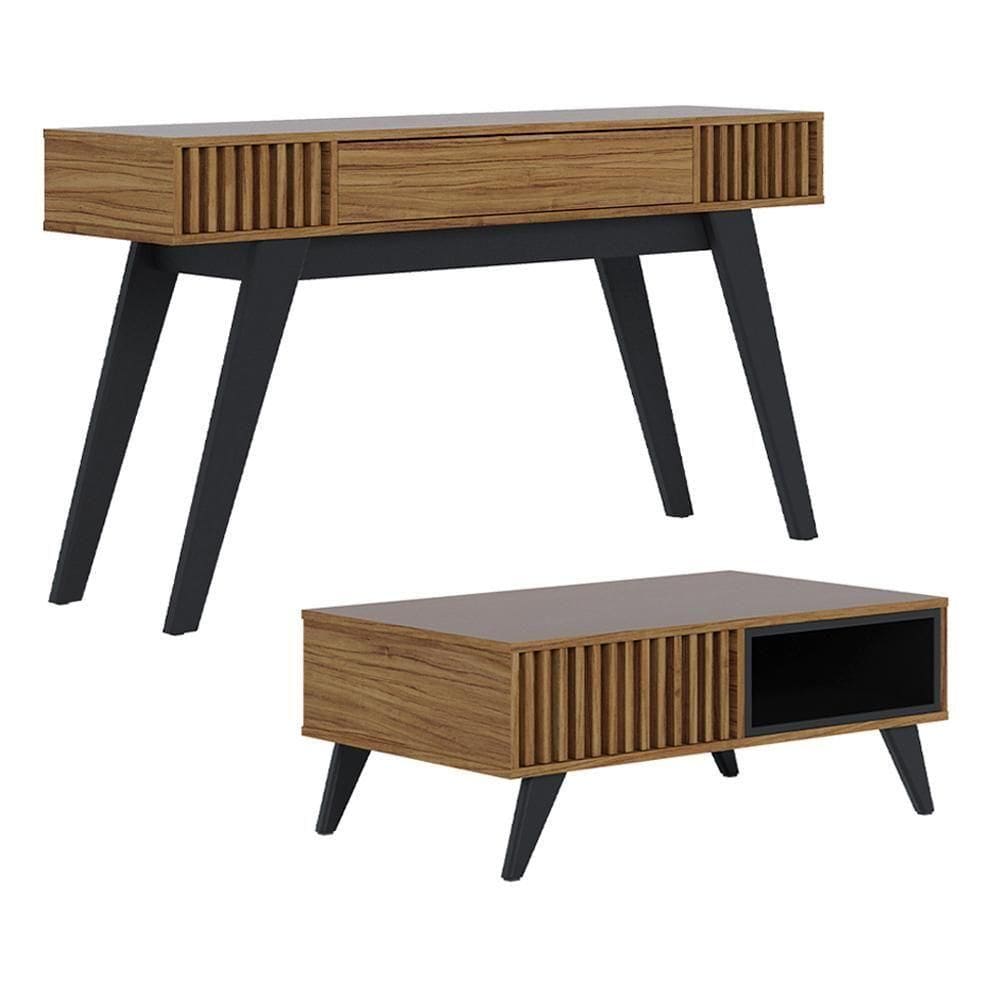 Kit Aparador Com Mesa De Centro 1 Gaveta Preto Noce Milano