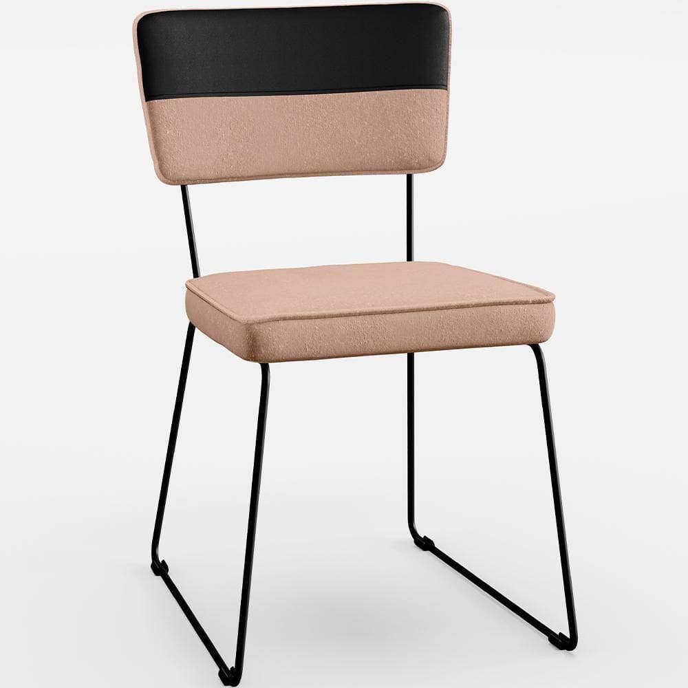 Cadeira Estofada Para Sala De Jantar Preto Linho Rosê