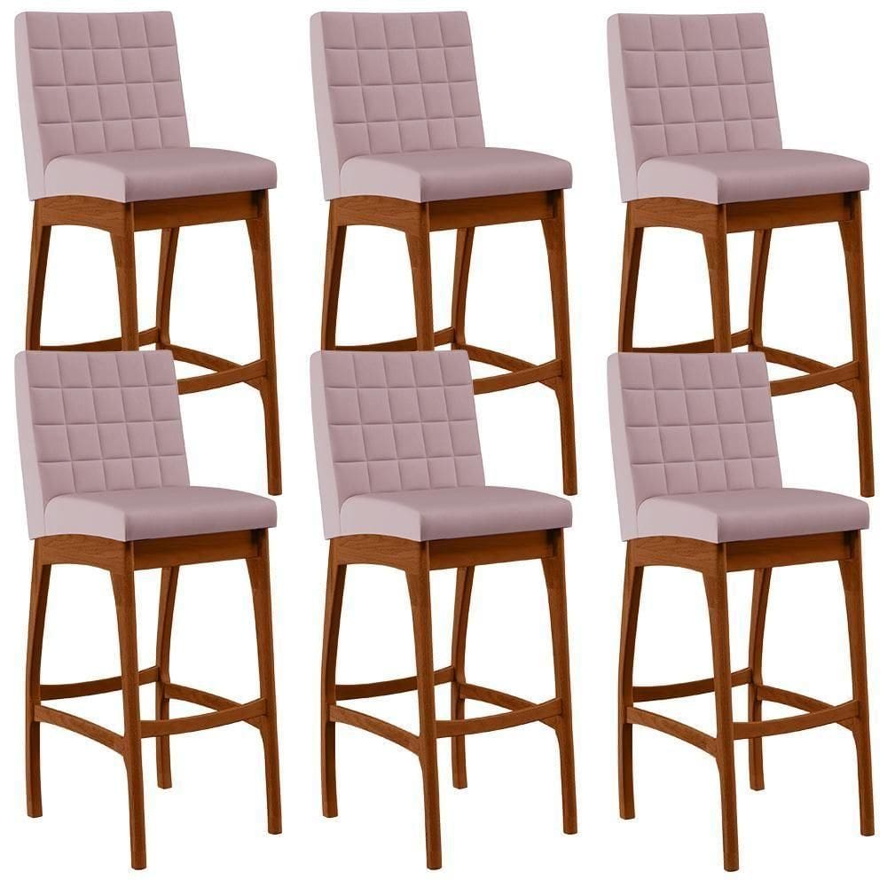 Kit 06 Banquetas Altas Mila Suede Rosê
