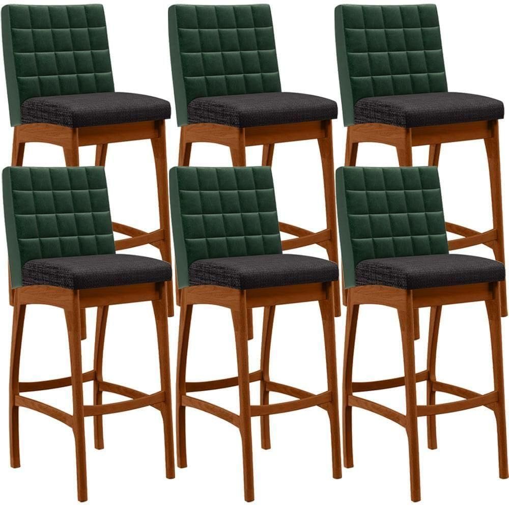 Kit 06 Banquetas Altas Mila Facto Verde Musgo Linho Chumbo