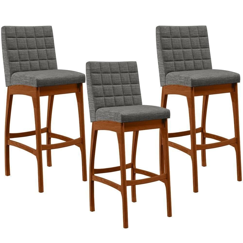 Kit 03 Banquetas Altas Para Cozinha B04 Cinza Escuro