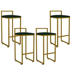 Kit 04 Banquetas Altas Hanna Dourado Suede Verde Musgo