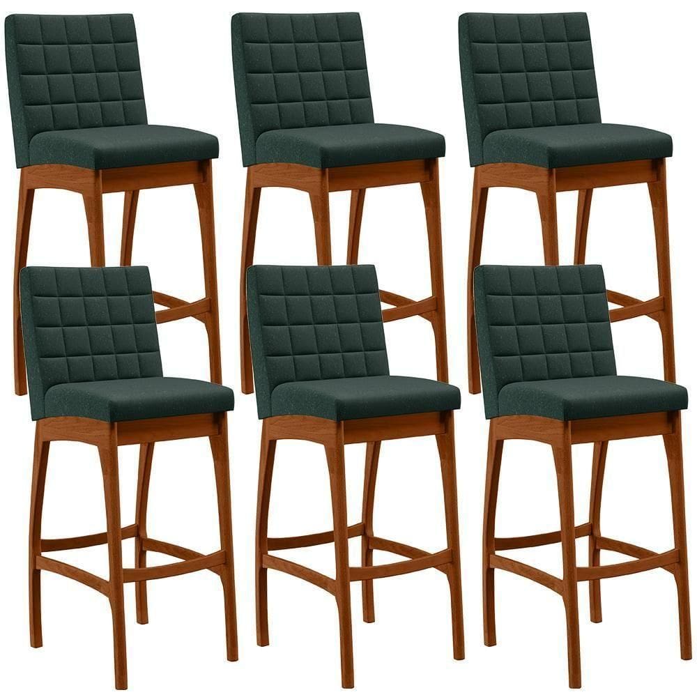 Kit 06 Banquetas Altas Mila Linho Verde Musgo