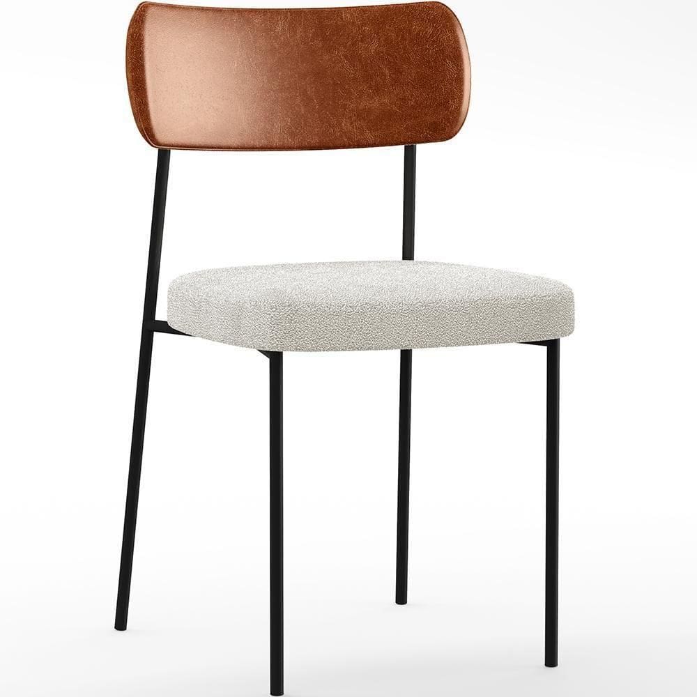 Cadeira Estofada Para Sala De Jantar L02 Camel Bouclê Creme
