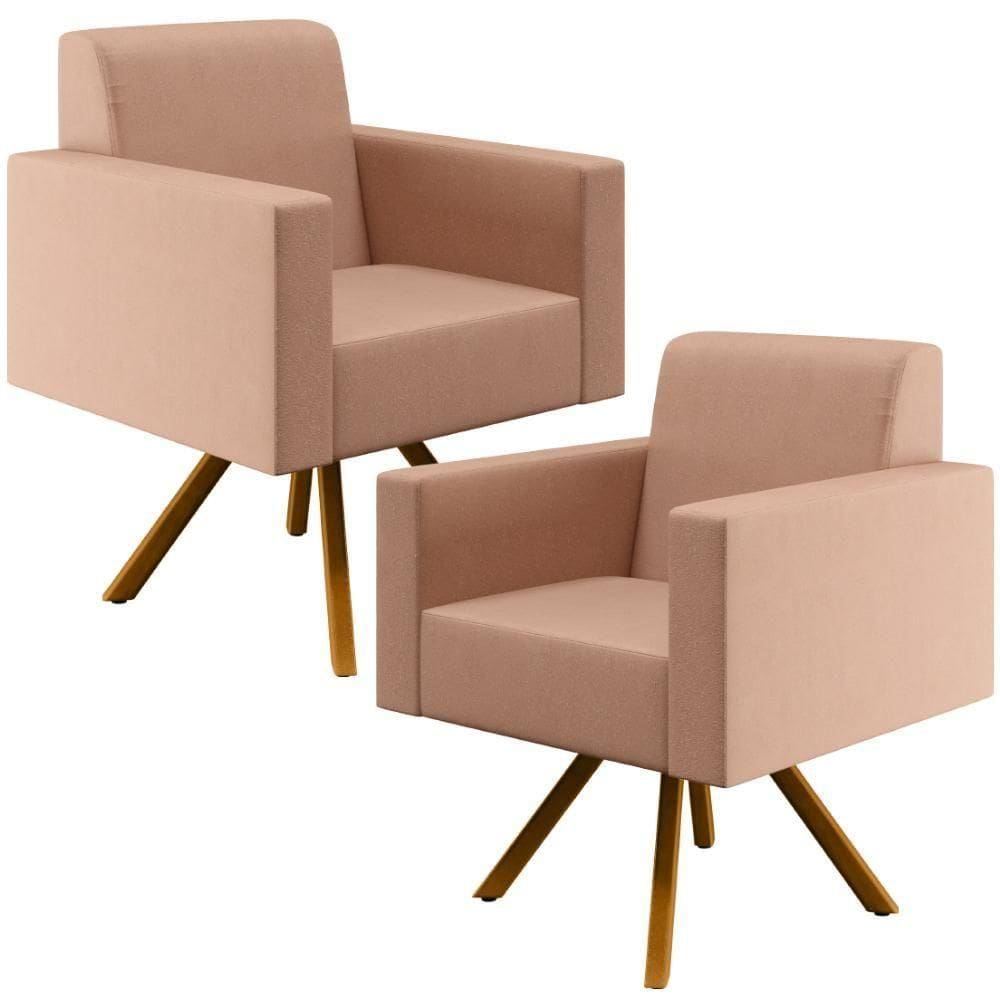 Kit 02 Poltronas Base Giratória De Madeira Helô L02 Rosê