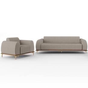 Kit Sofá 3 Lugares 210Cm Com Poltrona Molino Bege C-107