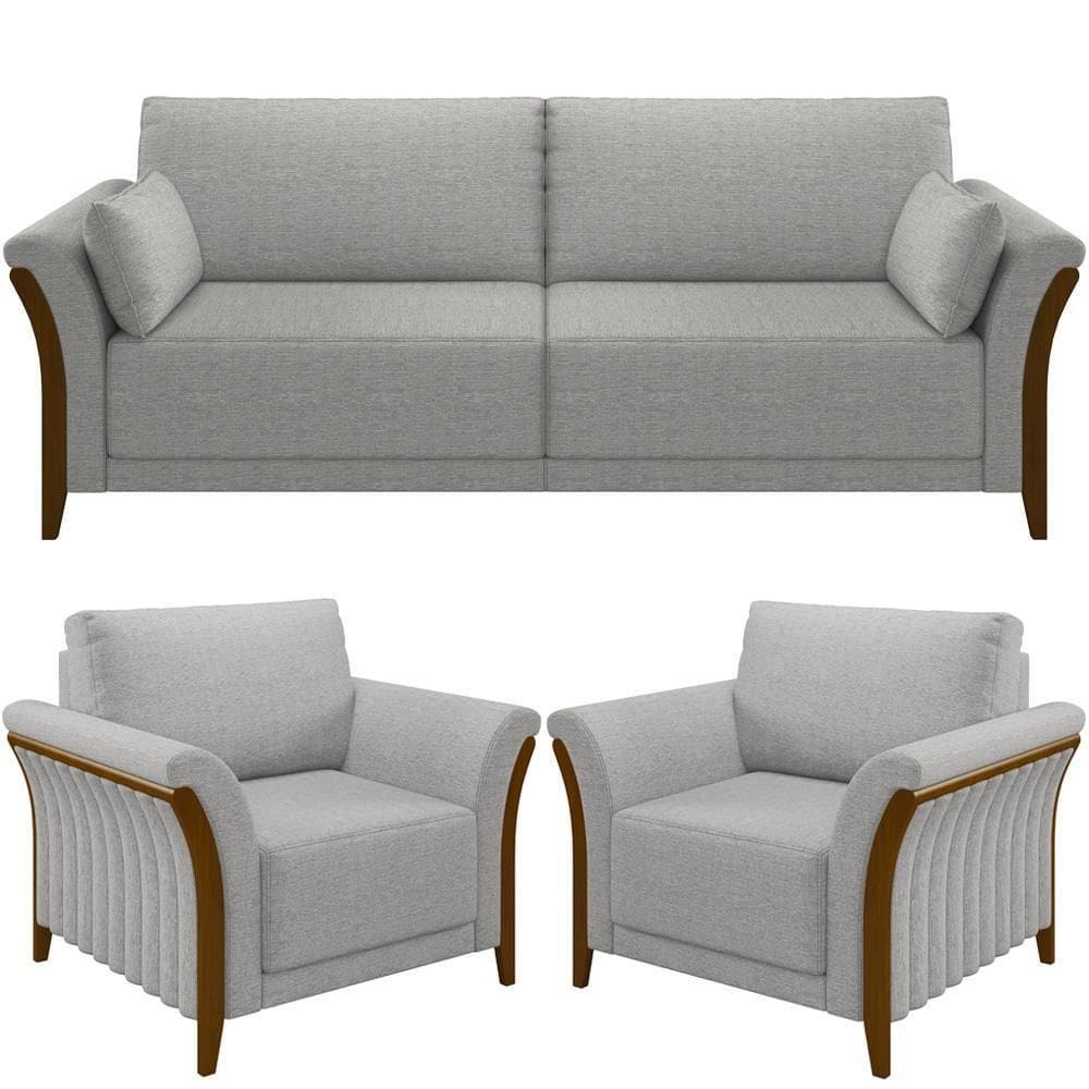 Kit Sofá 02 Lugares 162Cm Com 02 Poltronas M03 Cinza