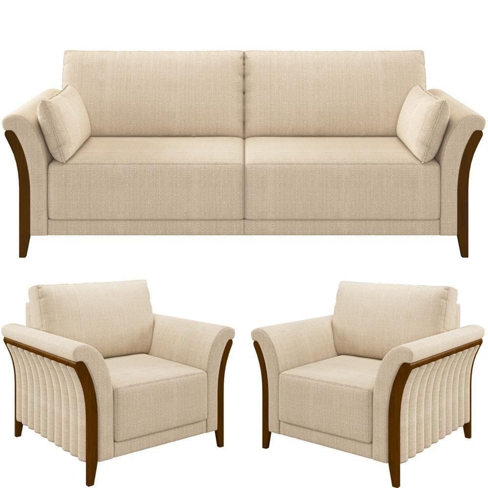 Kit Sofá 02 Lugares 162Cm Com 02 Poltronas M03 Bege