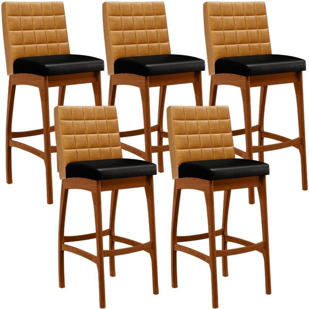 Kit 05 Banquetas Altas Cozinha Sala Jantar B04 Whisky Preto