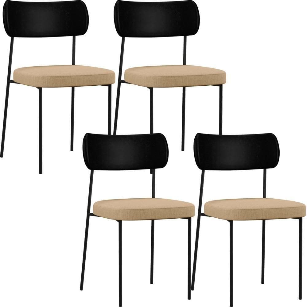 Kit 04 Cadeiras Sala De Jantar L02 Preto Bege Escuro