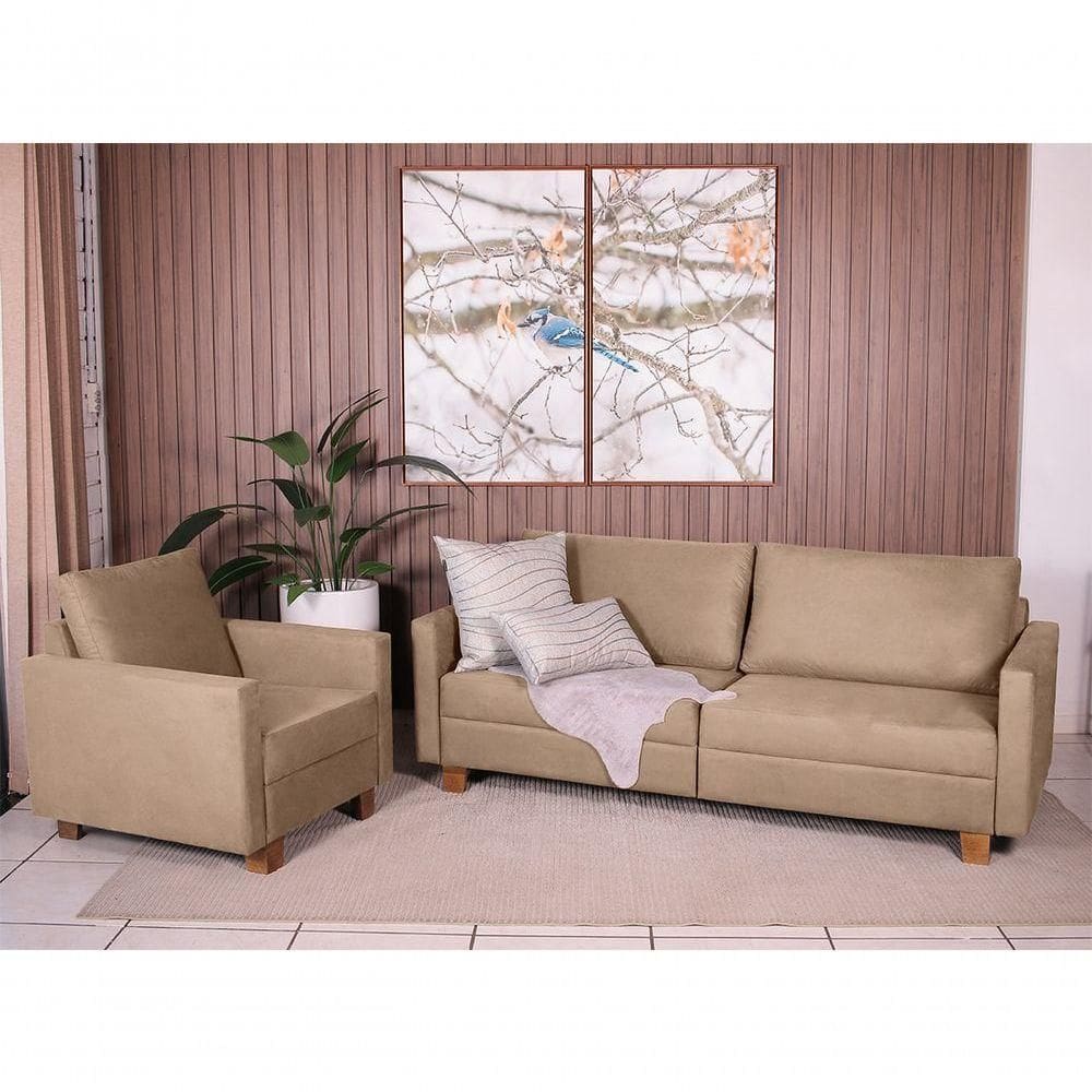 Conjunto Sofá 1,40 2 Lugares E Poltrona Plaza Marrom Claro - Straub Web