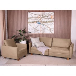 Conjunto Sofá 1,40 2 Lugares E Poltrona Plaza Marrom Claro - Straub Web