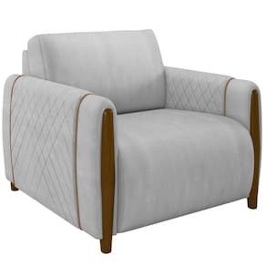 Poltrona Pés De Madeira Base Fixa Flora M03 Veludo Cinza