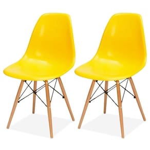 Kit 2 Cadeiras Eiffel Charles Eames Amarelo Com Pés Madeira