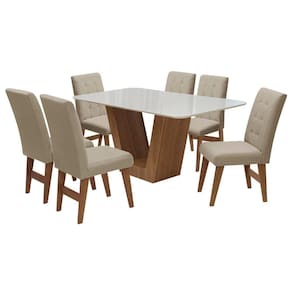 Conj Mesa Jantar Com 6 Cadeiras 160cm Cedro/branco Off/bege