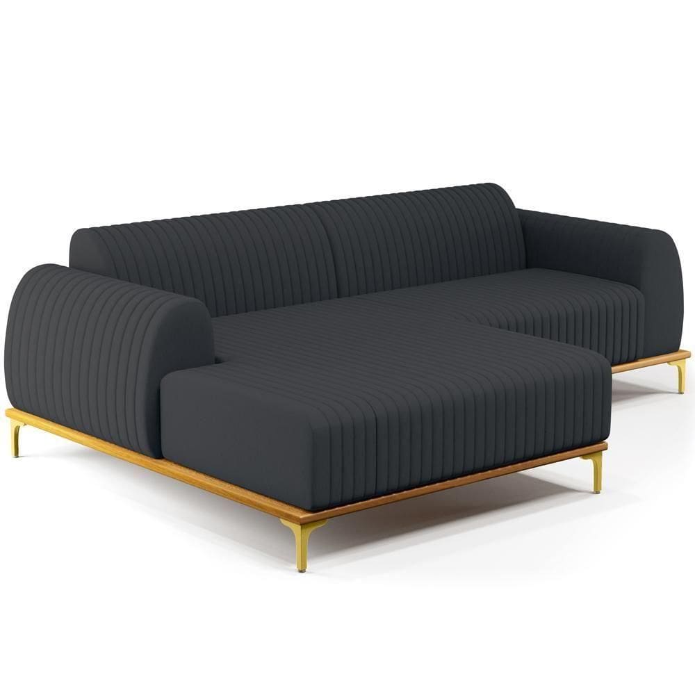 Sofá 3 Lugares Com Chaise Esquerdo 230cm Chumbo