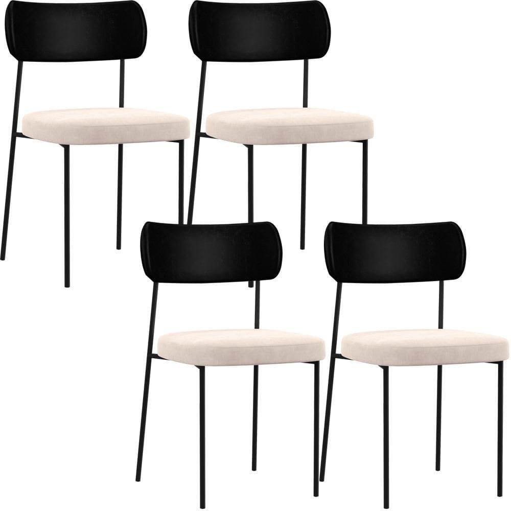 Kit 04 Cadeiras Sala De Jantar L02 Preto Suede Bege
