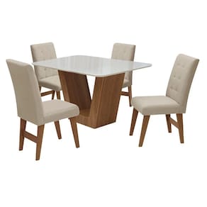Conj Mesa Jantar Com 4 Cadeiras 135cm Cedro/branco Off/bege
