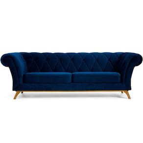 Sofá 4 Lugares Império 260 Cm Veludo Azul Oxford C-304