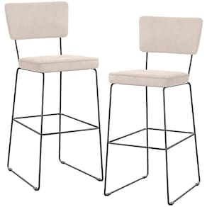 Kit 02 Banquetas Alta Para Cozinha Sala De Jantar Base Em Aço Allana L02 Suede Bege
