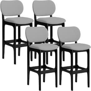 Kit 04 Banquetas Alta Para Cozinha Madeira Fixa Betta L02 Preto Facto Cinza