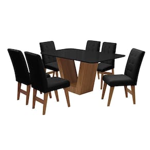 Conj Mesa De Jantar Com 6 Cadeiras 160cm Cedro/preto/preto