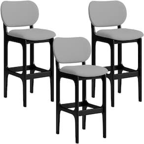 Kit 03 Banquetas Alta Para Cozinha Madeira Fixa Betta L02 Preto Facto Cinza