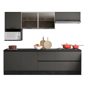 Cozinha Modulada 7 Peças Com 7 Portas E 4 Gavetas Com Balcão Para Cooktop Etna Grafite