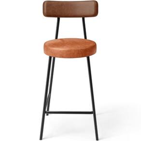 Banqueta Baixa Cozinha Sala Jantar Bancada Milão L02 Couríssimo Marrom Camel -LyamDecor