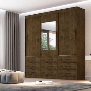 Guarda Roupa Casal Com Espelho 3 Portas 9 Gavetas New Star Sallêto Móveis Ipê