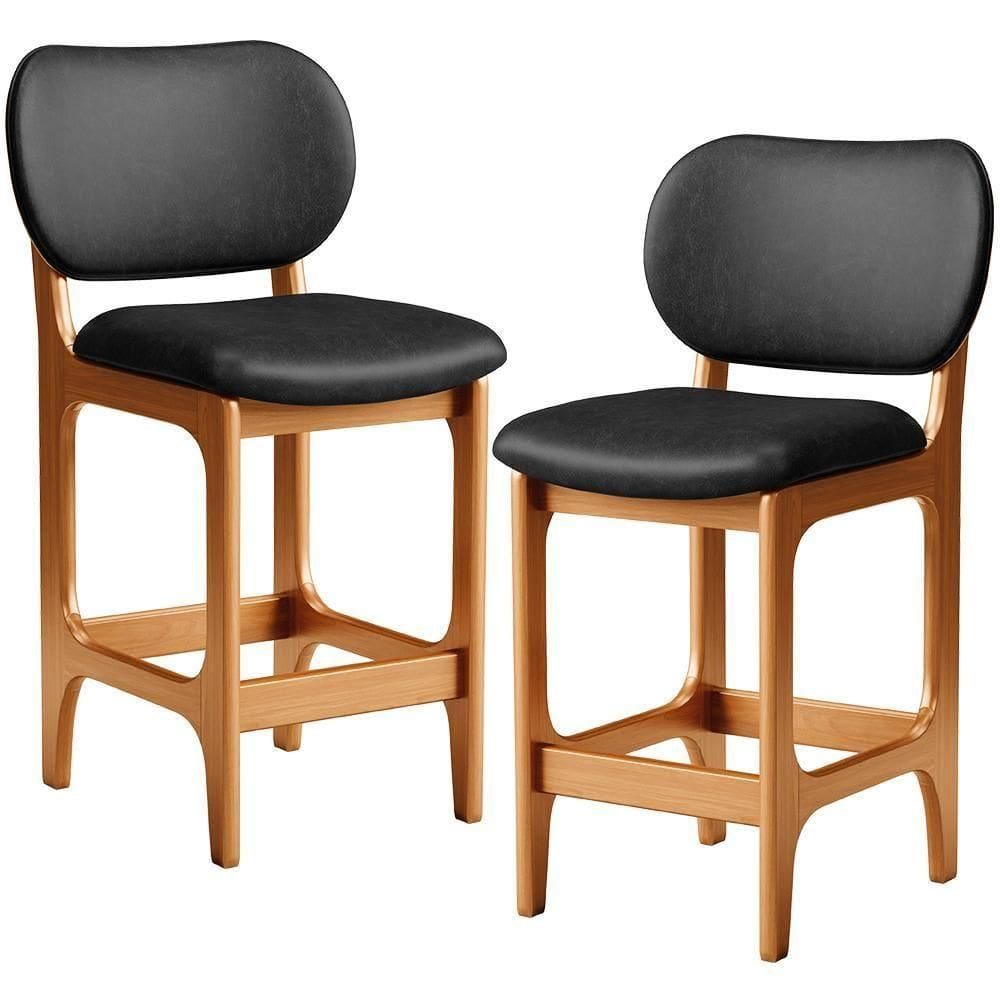 Kit 02 Banquetas Baixa Bar Cozinha E Sala De Jantar Fixa Betta L02 Imbuia Couríssimo Preto