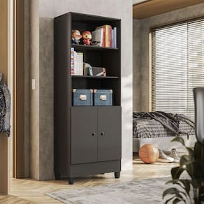 Armário Multiuso Gamer 2 Portas 4 Prateleiras Com Pés Qmovo Preto Fosco