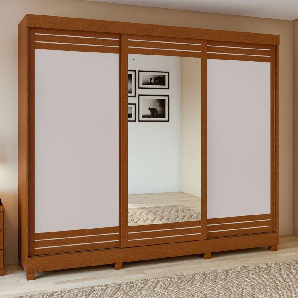 Guarda-roupa Nice 3 Portas 4 Gavetas Com Espelho Lopas Frassino / Off White