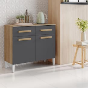 Balcão Para Cozinha Com 02 Portas E 02 Gavetas Juma Cor Atacama Grafite Aramóveis