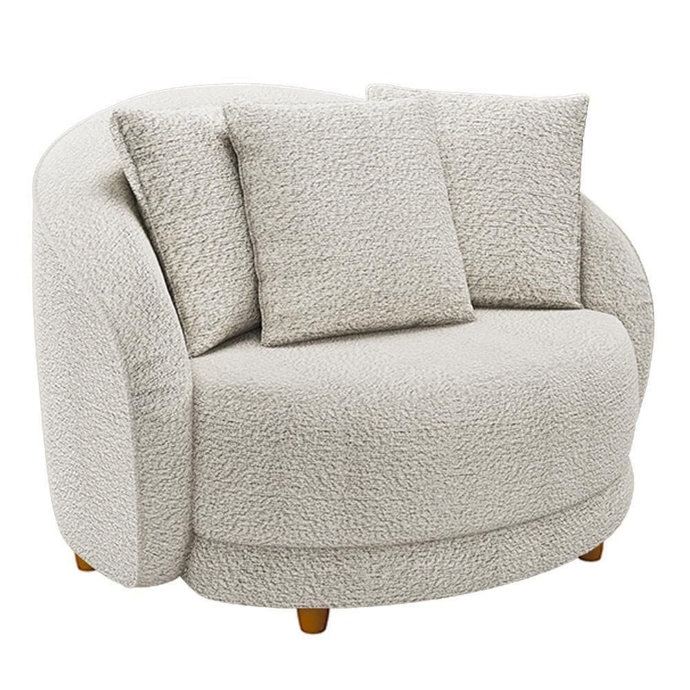 Poltrona Decorativa Para Sala De Estar Fixa Pés Madeira Witta M03 Bouclê Branco