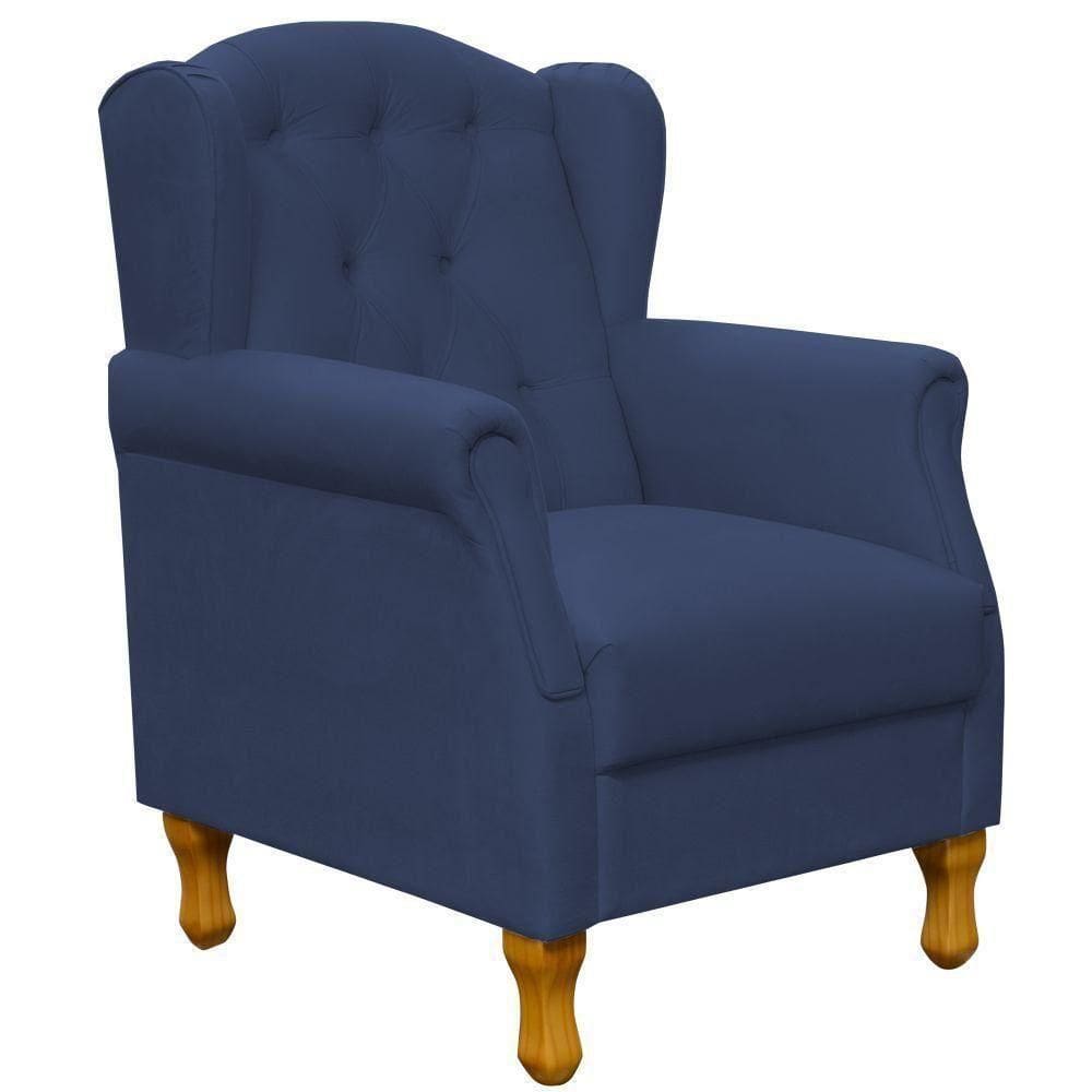 Poltrona Para Sala De Estar Yara P02 Suede Azul Marinho