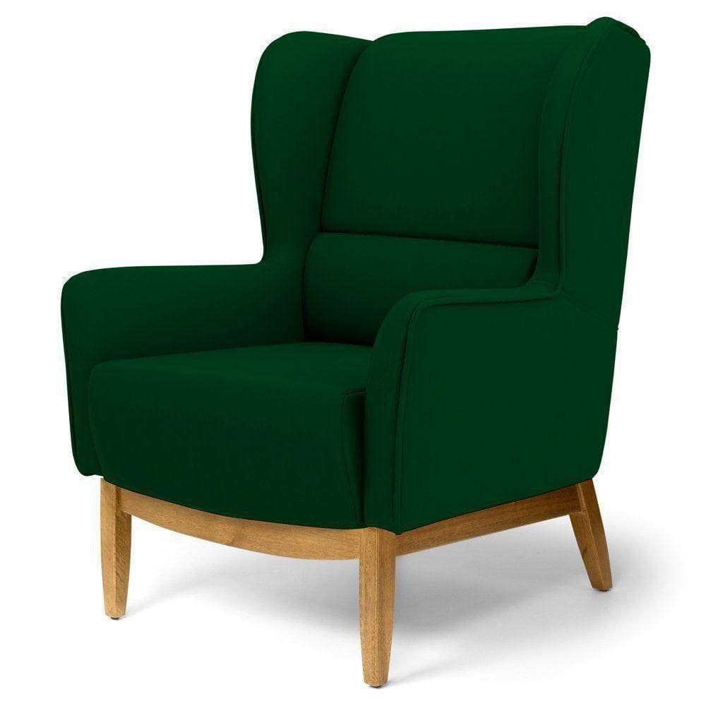 Poltrona Milena Base De Madeira Veludo Verde Liso C-303